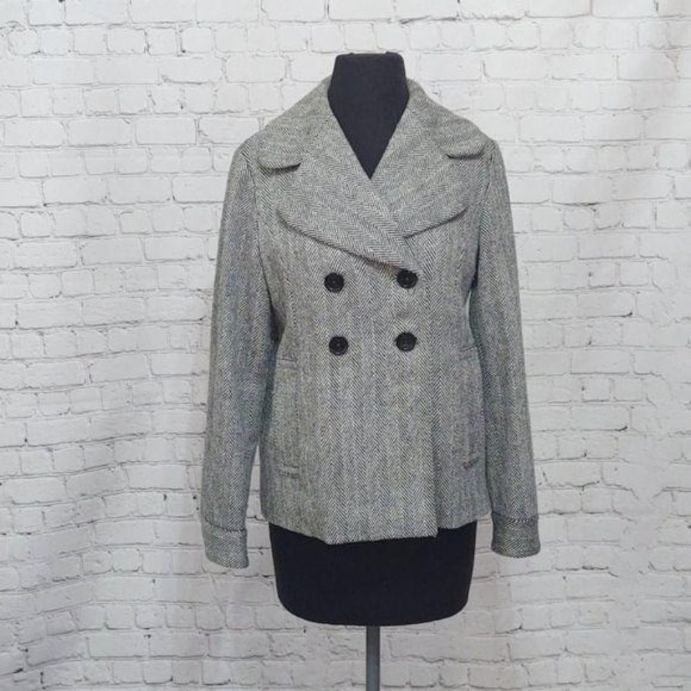 Banana Republic Black and White Herringbone Tweed Coat